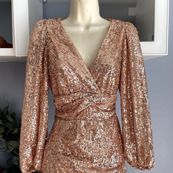 Maje Ripaillette Ruched Sequin Mesh Mini Dress - Picture 5 of 8